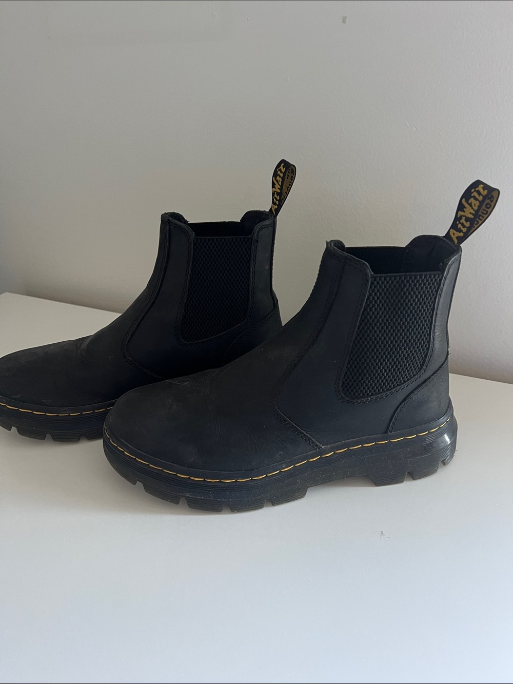 Dr. Martens Black Leather Chukka Boots with Yellow Stitching